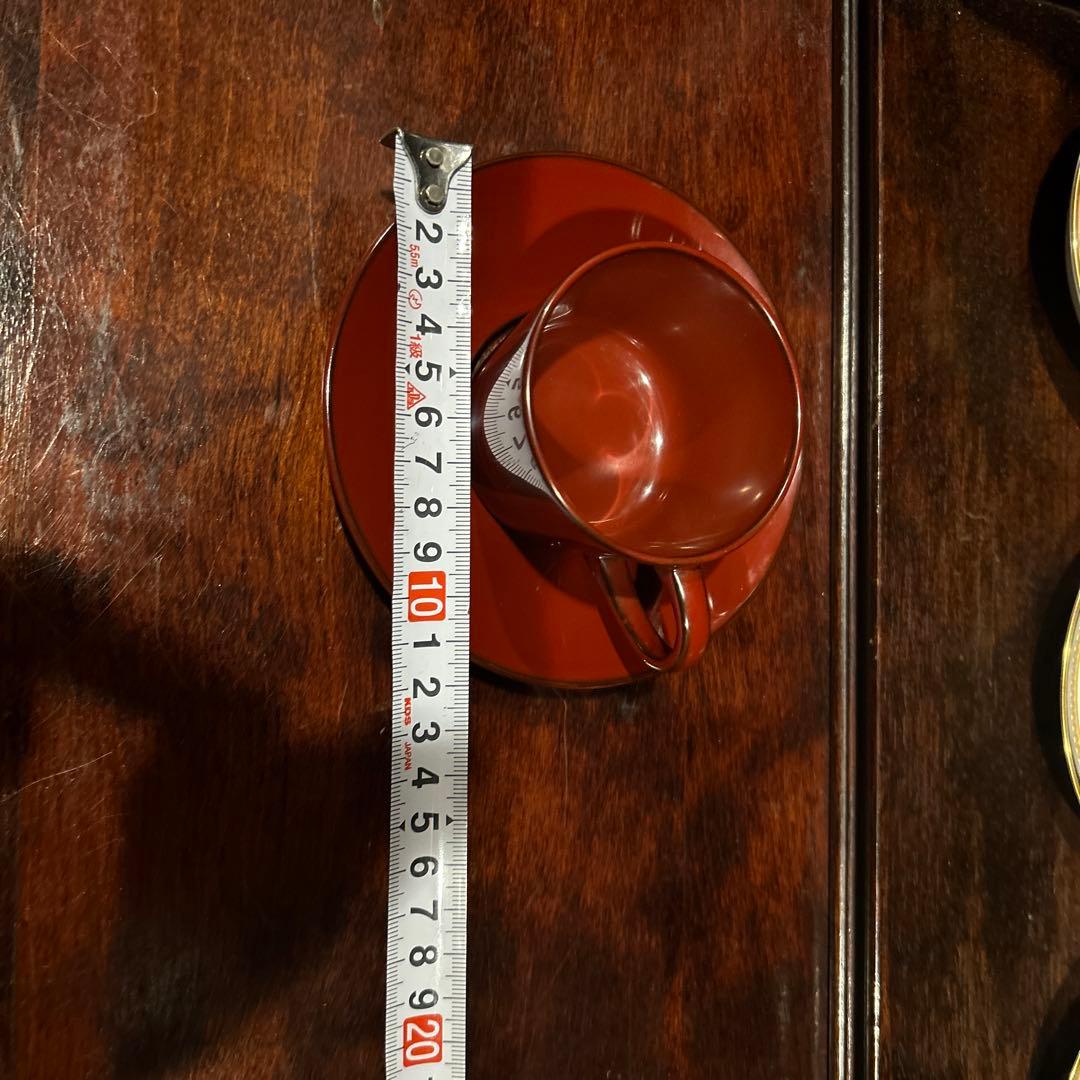 箱瀬淳一氏作　輪島塗デミタスカップ　朱うるみ　秋雨