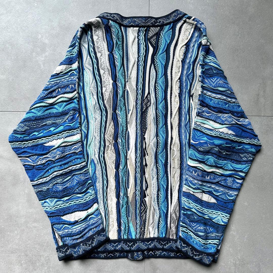 美品 クージー オーストラリア製 3Dニット カーディガン ケーブル L 青系