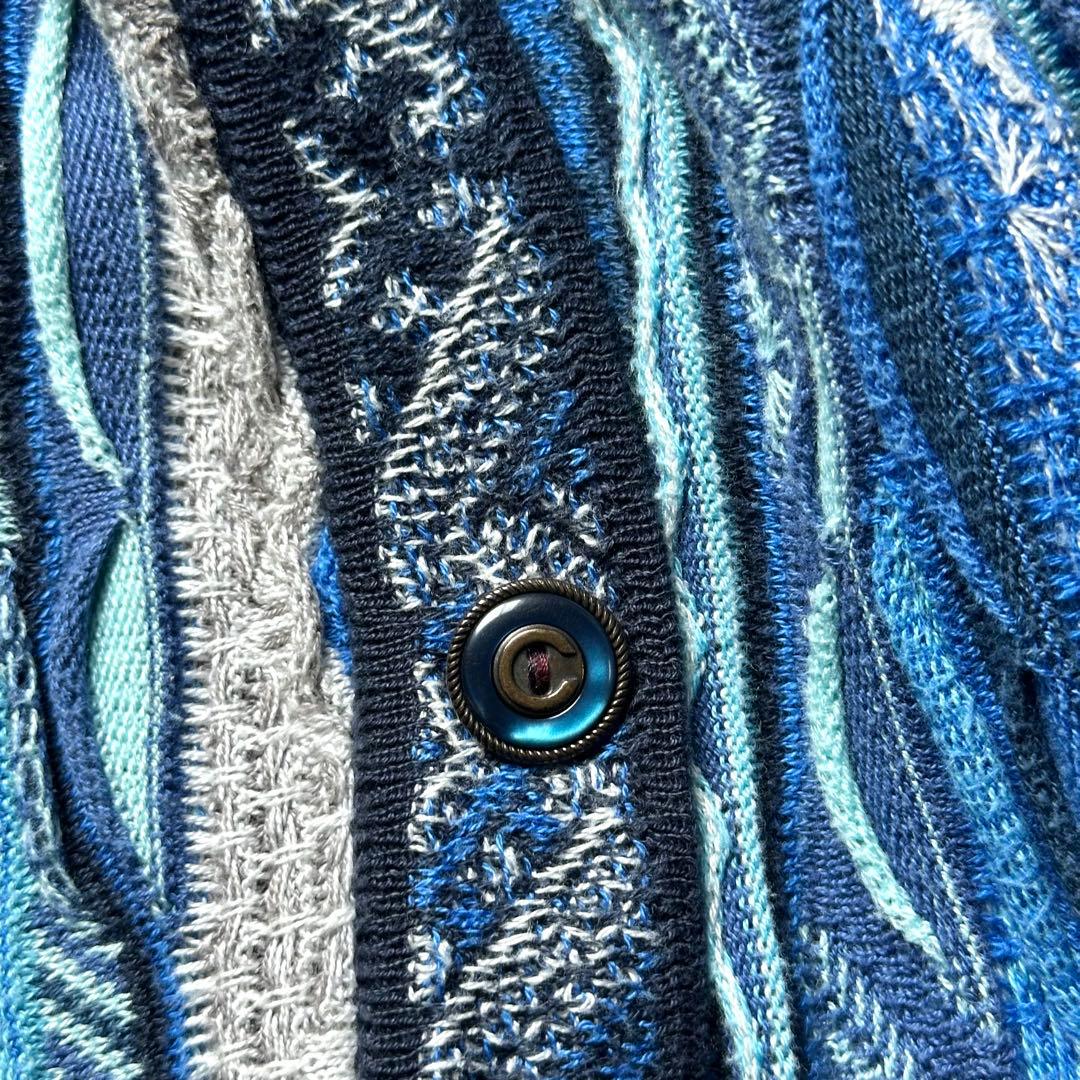 美品 クージー オーストラリア製 3Dニット カーディガン ケーブル L 青系