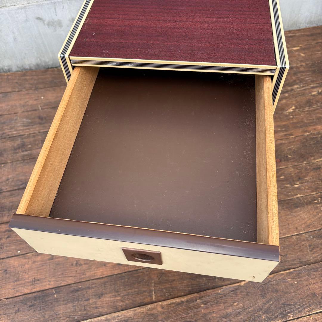 C1 昭和レトロ レトロポップ 木製ミニチェスト 丸型取っ手 5段 古家具古道具