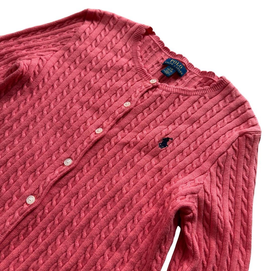 ポロラルフローレン ケーブルニット カーディガン S相当 ピンク
