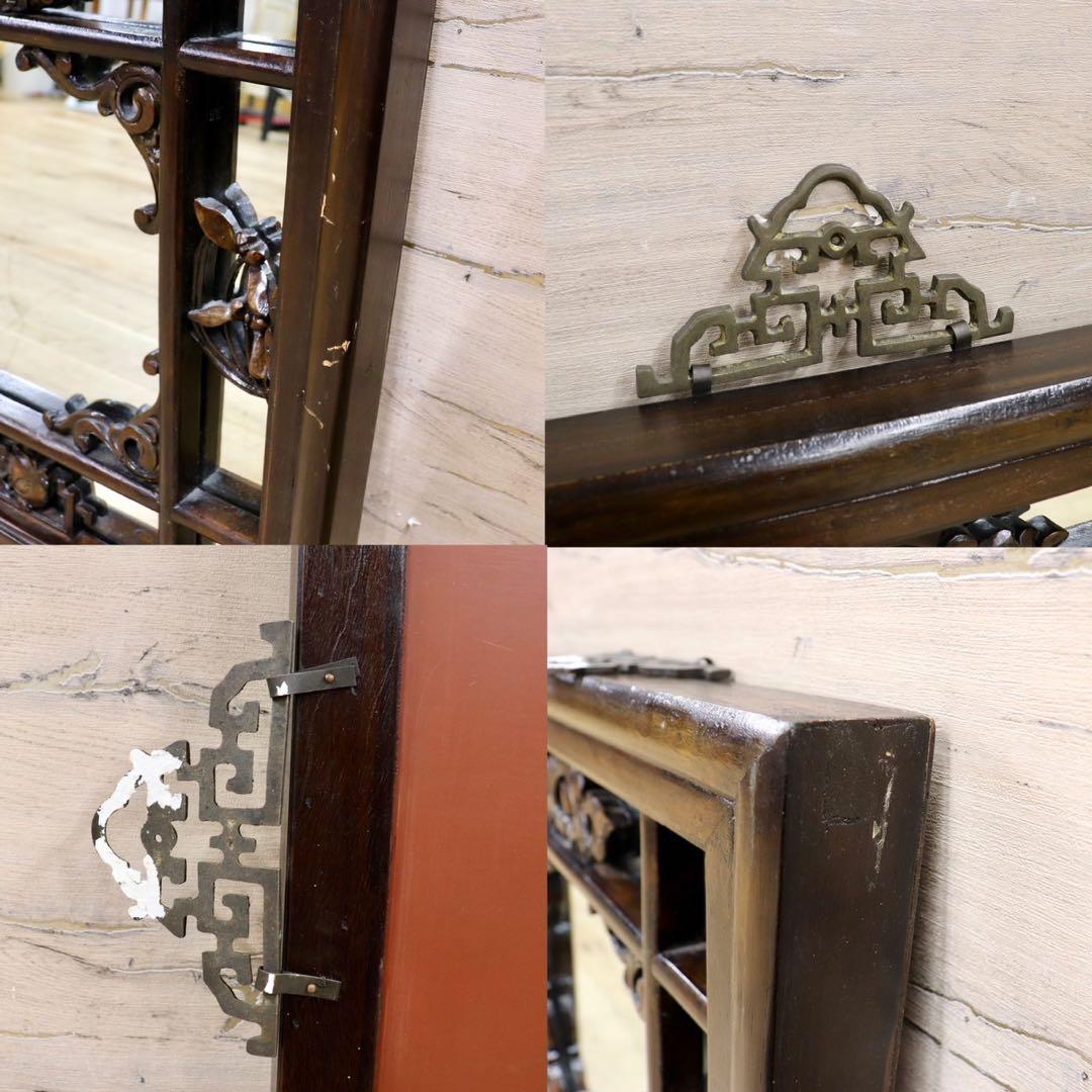 GMHK836G○中国アンティーク ウォールミラー 木製 古材 鏡 壁掛けミラ