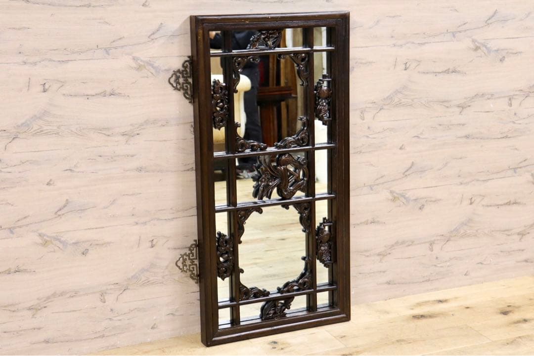 GMHK836G○中国アンティーク ウォールミラー 木製 古材 鏡 壁掛けミラ