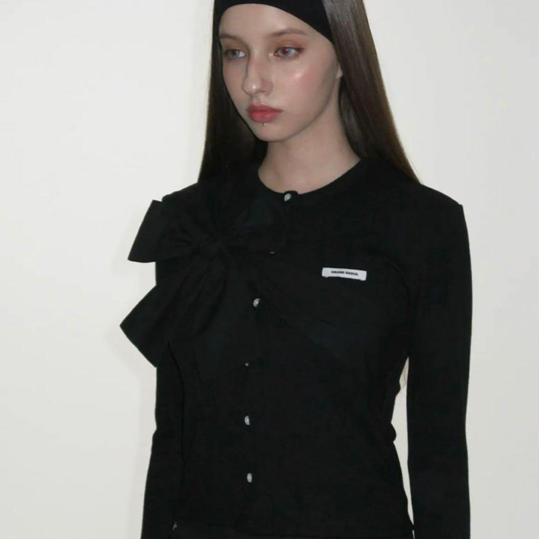 TWICE ミナ着用 CRANK リボン ニット カーディガン ブラック