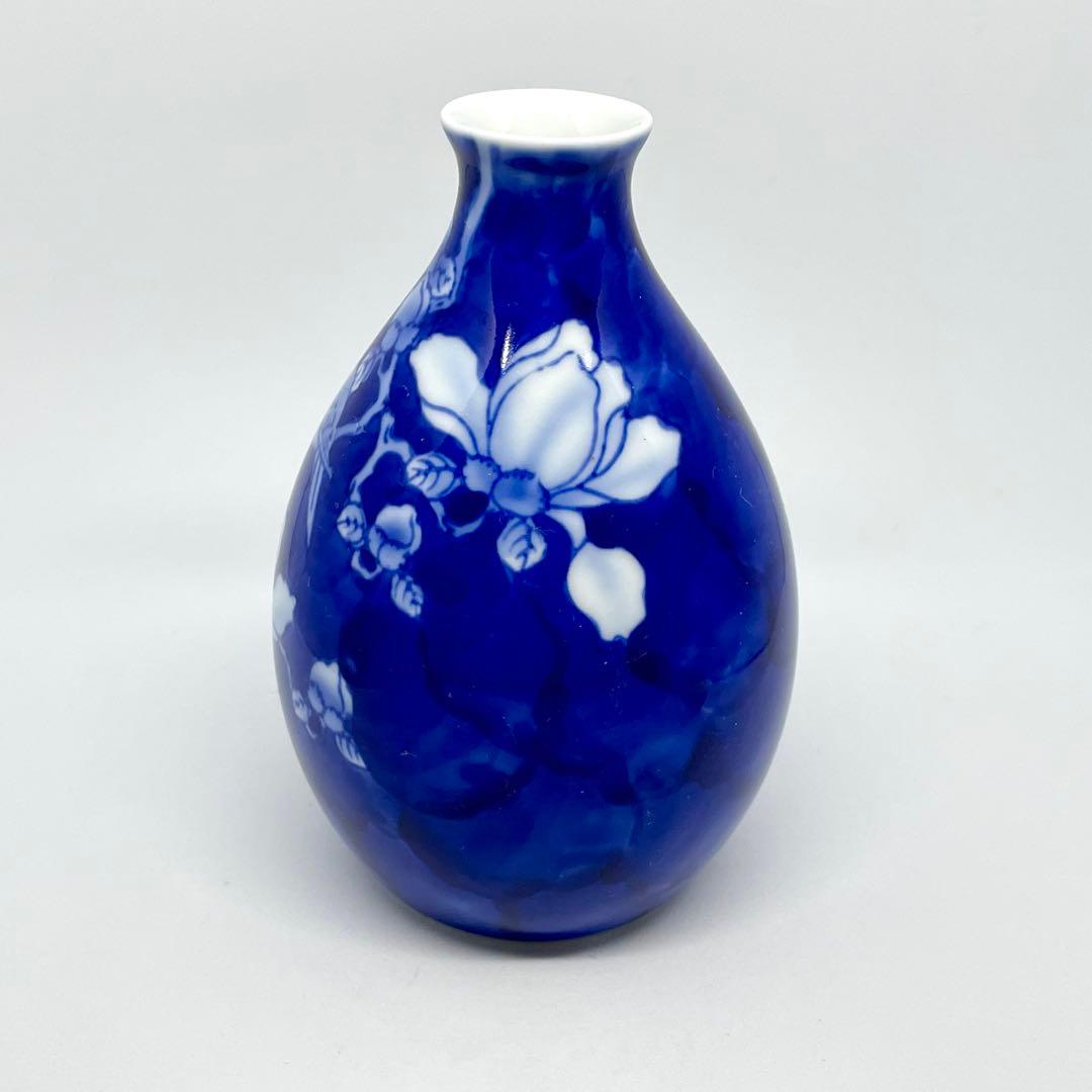 有田焼 深川製磁 染付花鳥外濃 酒器揃 徳利 お猪口4客 木蓮 小鳥紋様