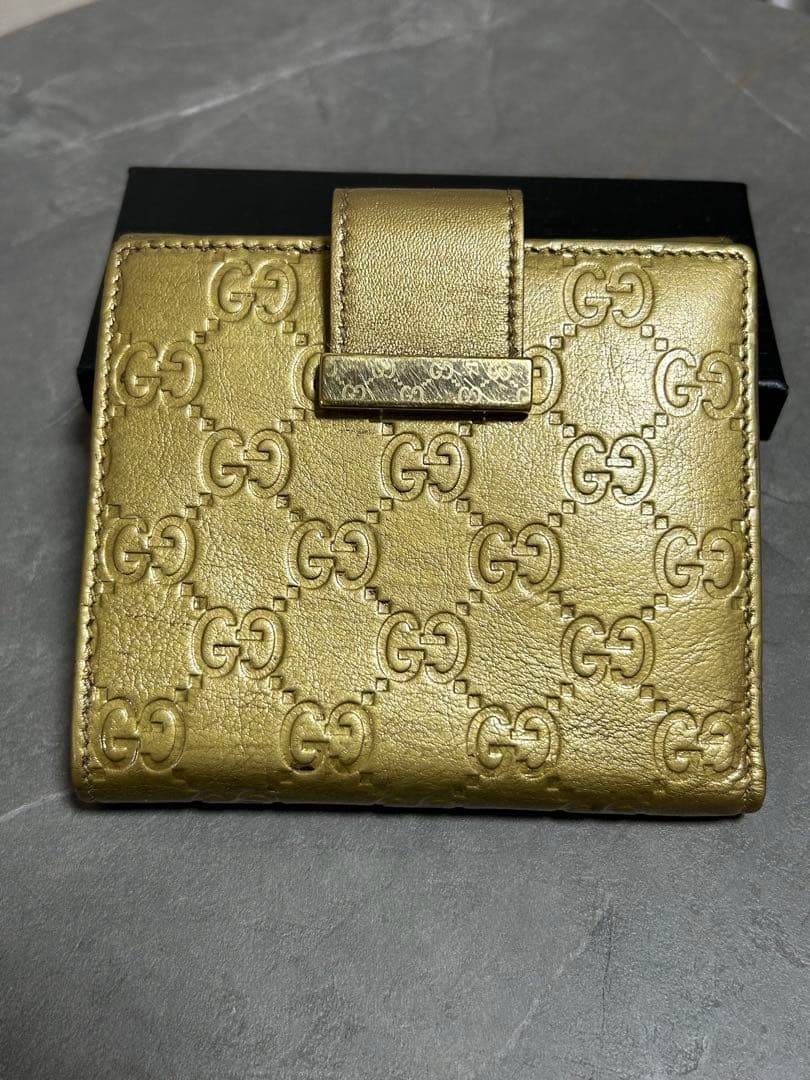 GUCCI グッチ シマ レザー　二つ折り財布 ゴールド