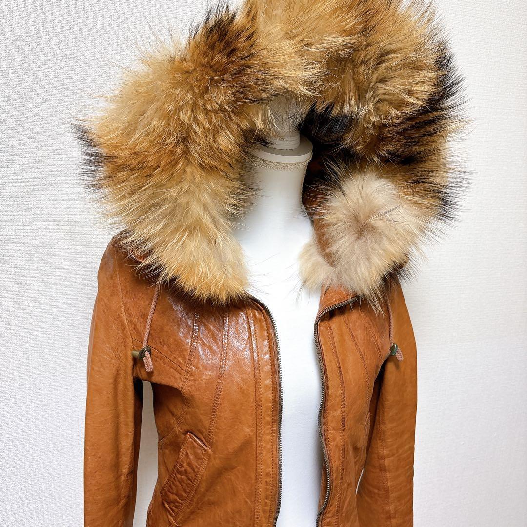 goa ゴア ファー付 本革 キャメル レザージャケット ライダース