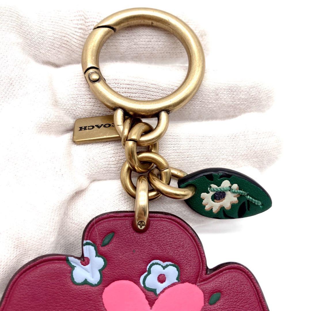 【美品】COACH TEA ROSE バッグチャーム　キーホルダー　キーリング