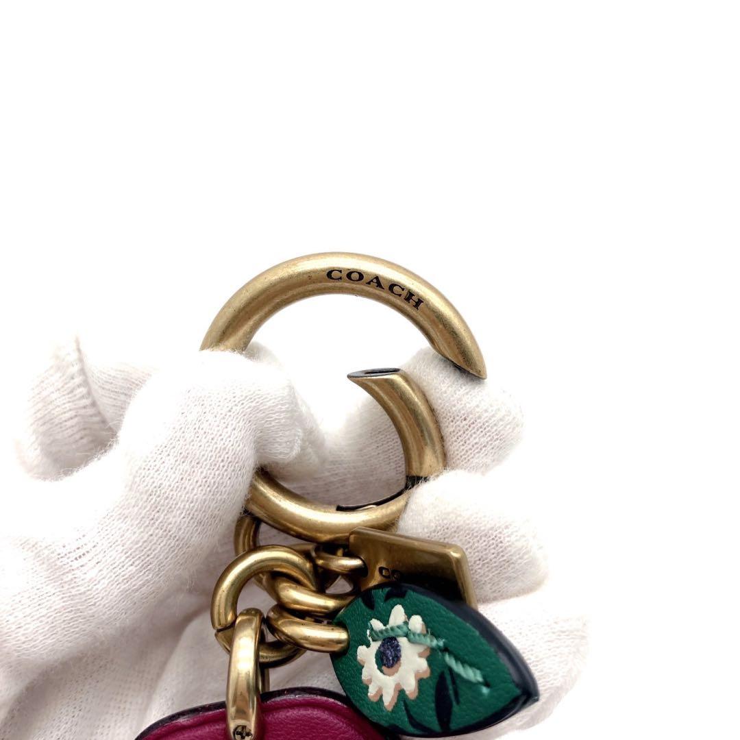 【美品】COACH TEA ROSE バッグチャーム　キーホルダー　キーリング