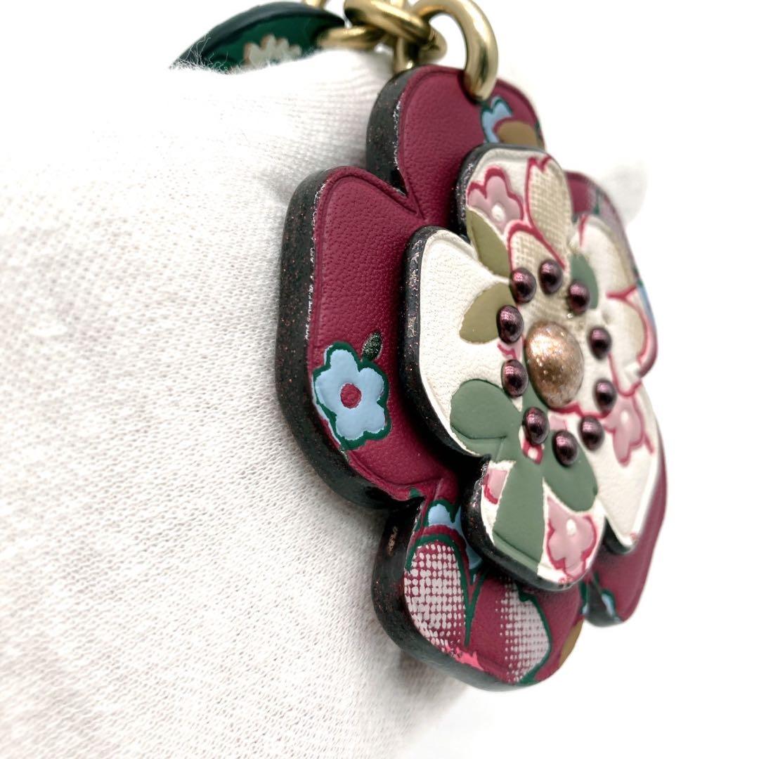 【美品】COACH TEA ROSE バッグチャーム　キーホルダー　キーリング
