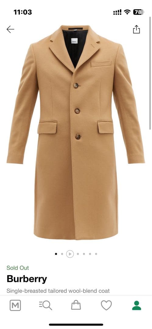 Burberry ウールチェスターコート(カシミヤ混) サイズ44