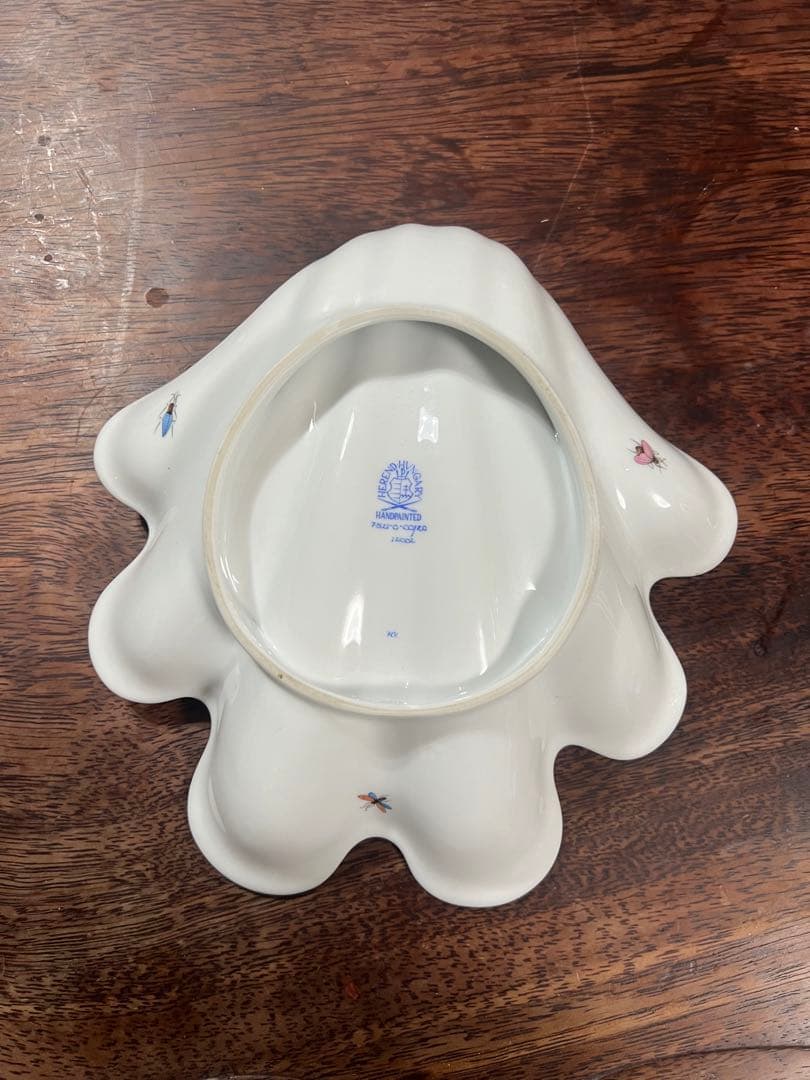 Herend 大皿 手塗り 鳥 蝶 スカロップ シェル