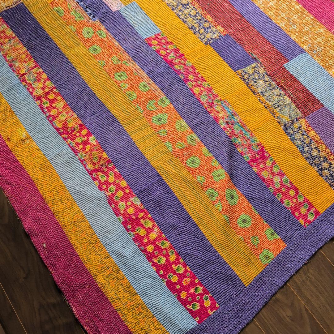 カラフルストライプ ヴィンテージカンタキルト ラリーキルト kantha 649