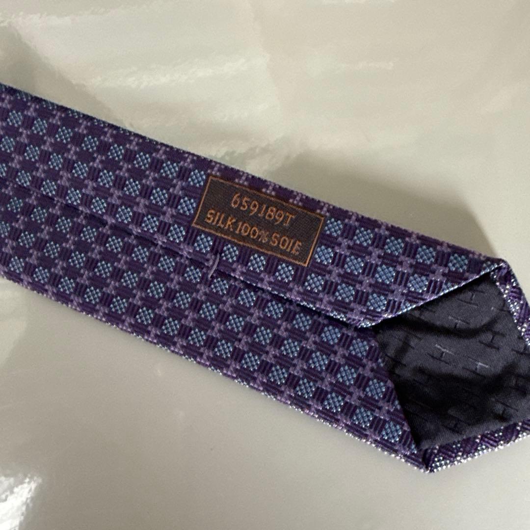 極美品　エルメス　ネクタイ　紫　H柄 シルクジャガード　結婚式
