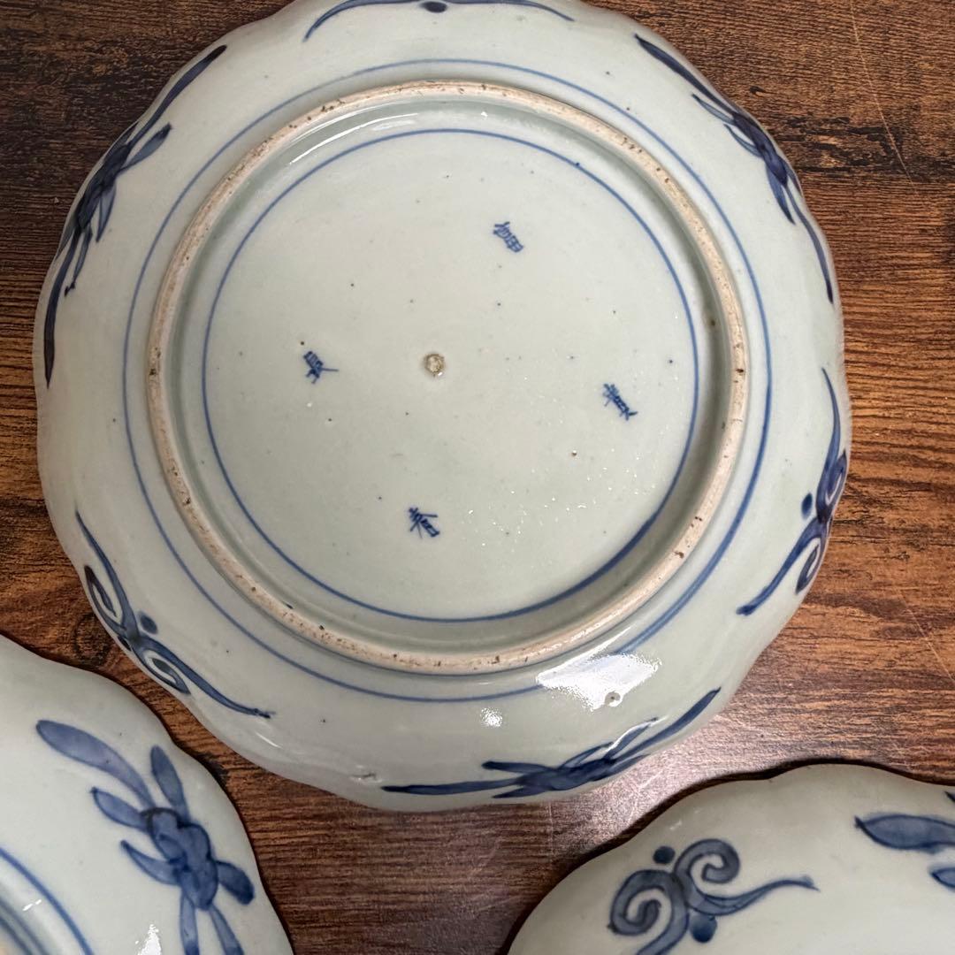 古伊万里 赤絵富貴長春七寸皿 五客　大皿/お皿/中皿/アンティーク