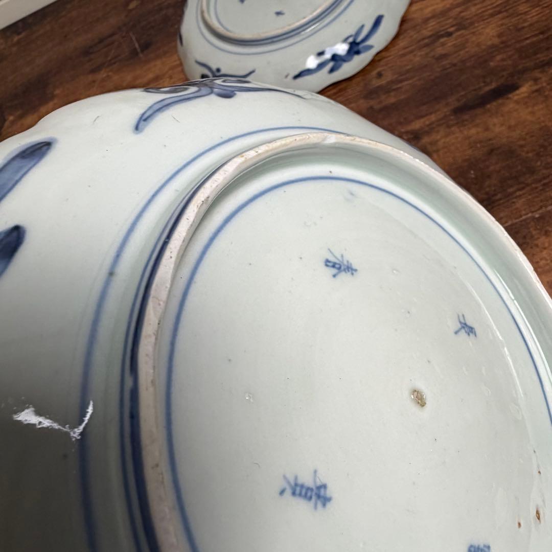 古伊万里 赤絵富貴長春七寸皿 五客　大皿/お皿/中皿/アンティーク