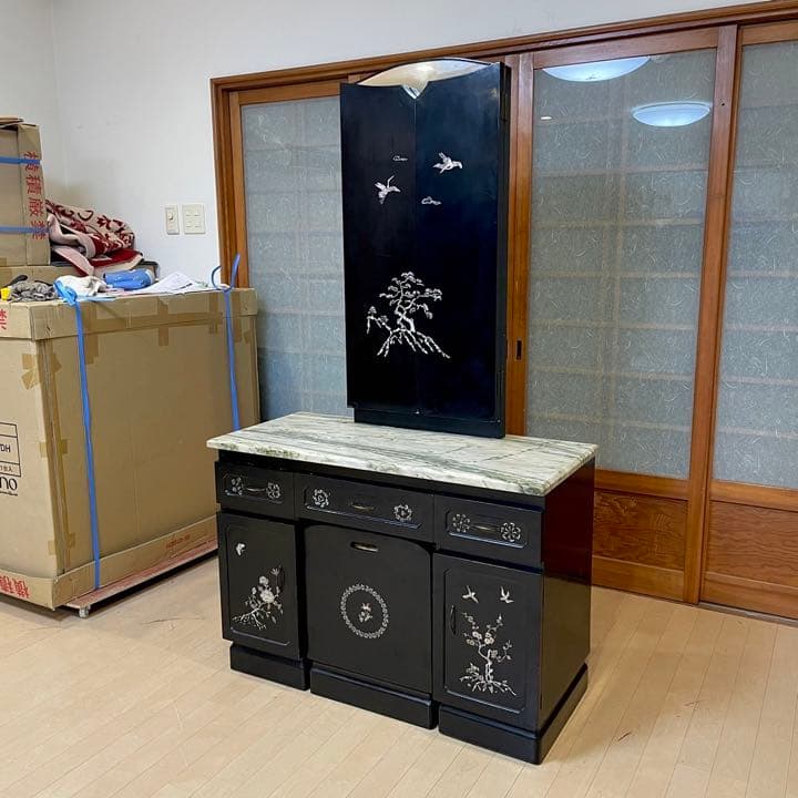 【お買い得‼️】高級♪ 螺鈿細工 三面鏡ドレッサー 鏡台 天板大理石 ブラック♪
