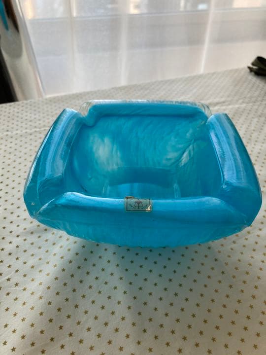 イワタガラス　灰皿　ブルー　極レア　アンティーク　有名職人岩田氏