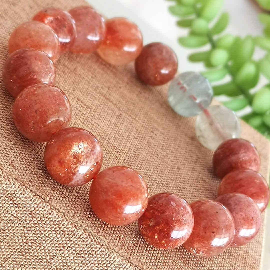 レア質【美品】【キラッキラ】天然石アルーシャサンストーン約13.9mmブレス