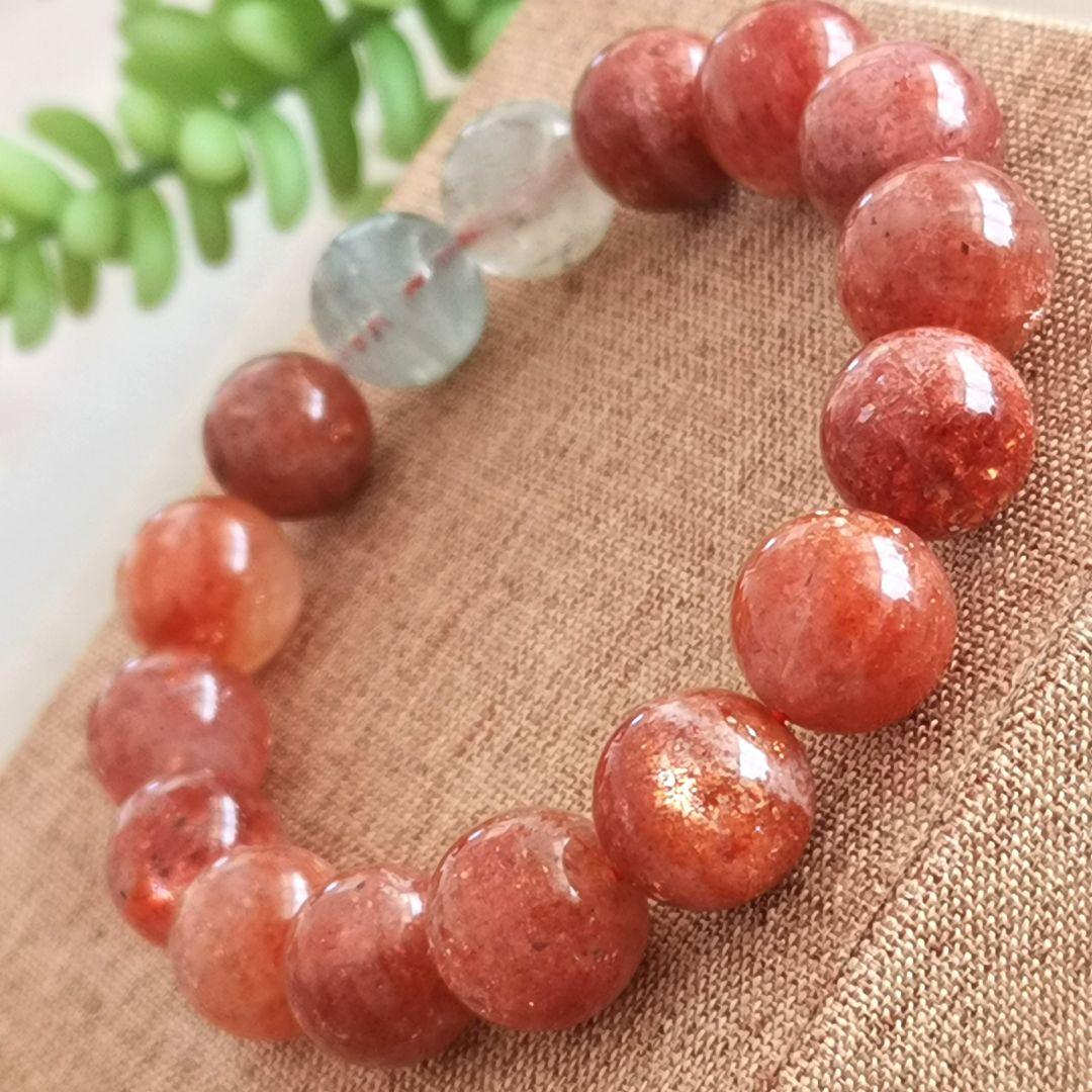 レア質【美品】【キラッキラ】天然石アルーシャサンストーン約13.9mmブレス