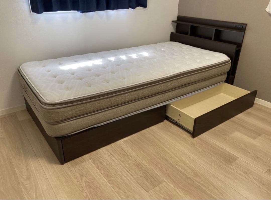 ベッドフレーム シングル ダークブラウン 引き出し付き 定価59,800円