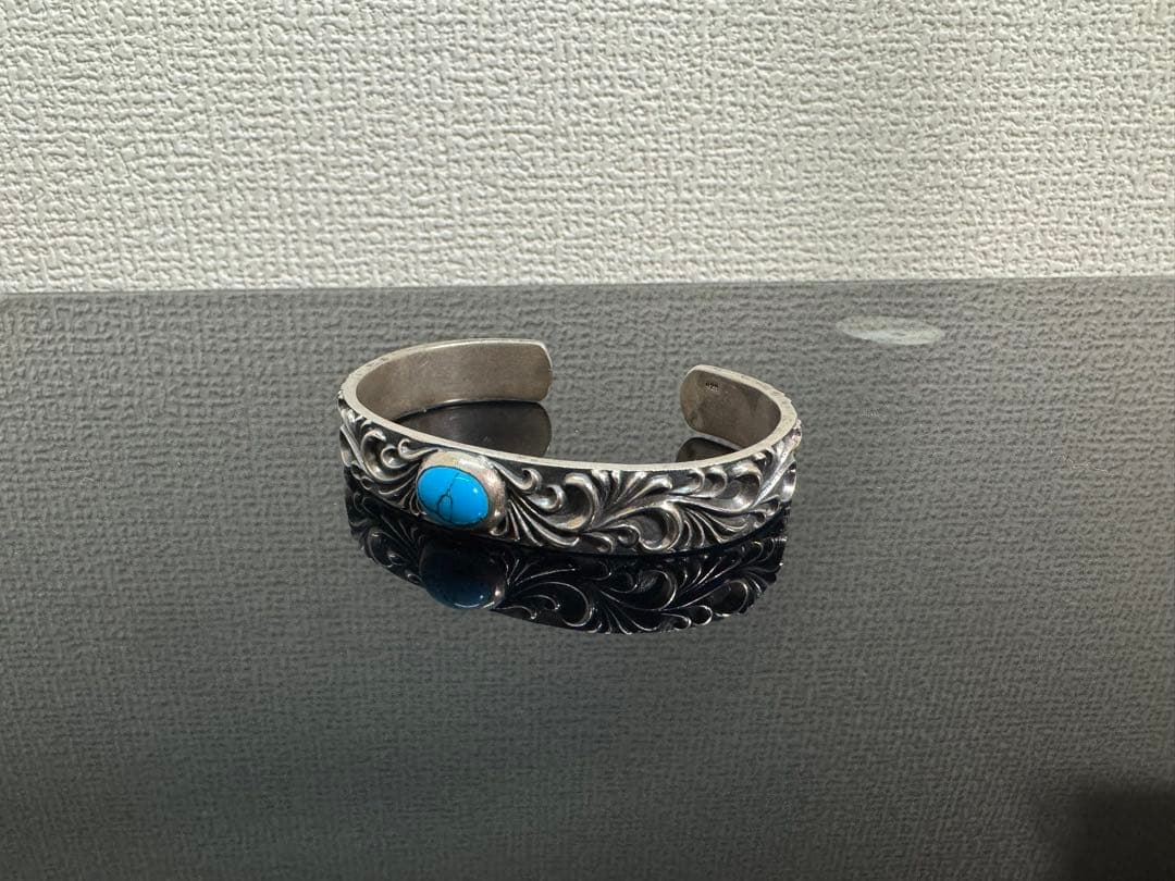 ターコイズ石付き　シルバーバングル　シルバー925 刻印あり
