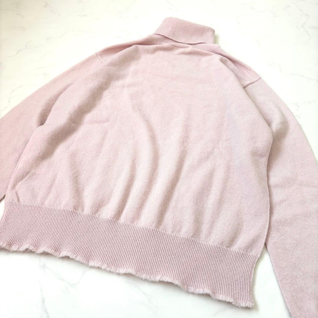 【美品】ブラミンク カシミヤ12Gフリンジ タートルネックロングスリーブ ピンク