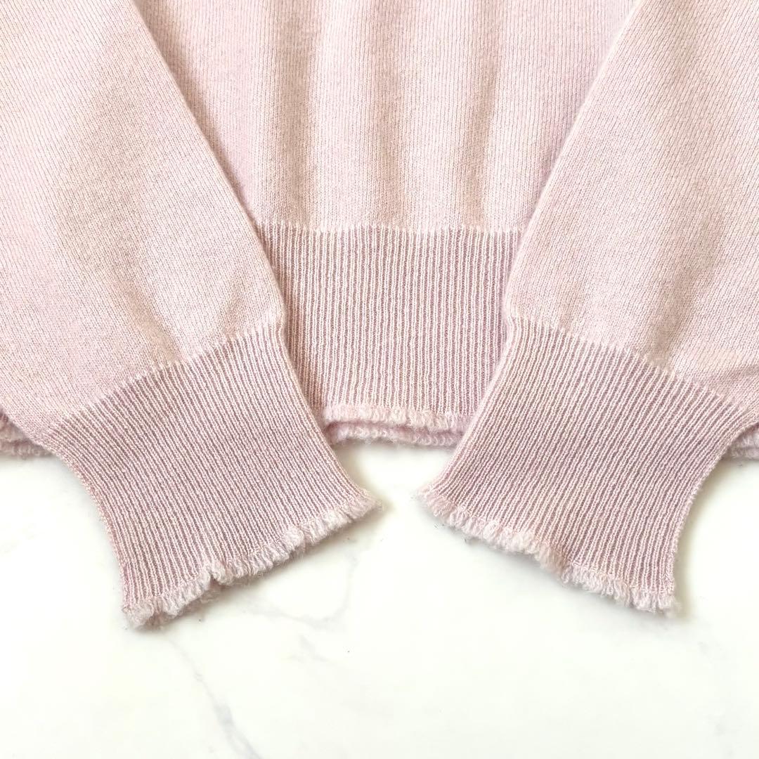 【美品】ブラミンク カシミヤ12Gフリンジ タートルネックロングスリーブ ピンク