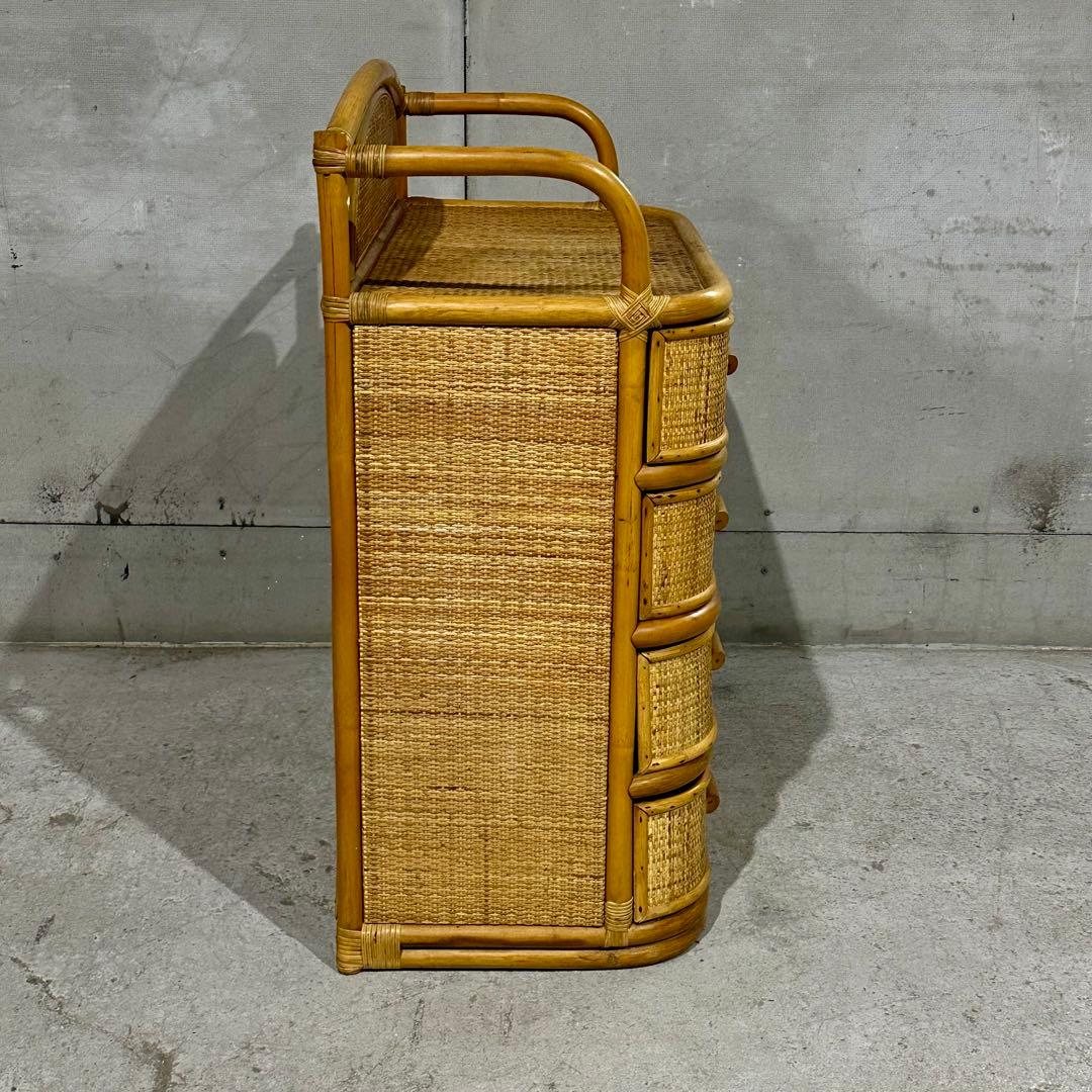 ꧁オールドがラタン꧂籐 収納家具 和モダン 昭和レトロ 6段チェスト