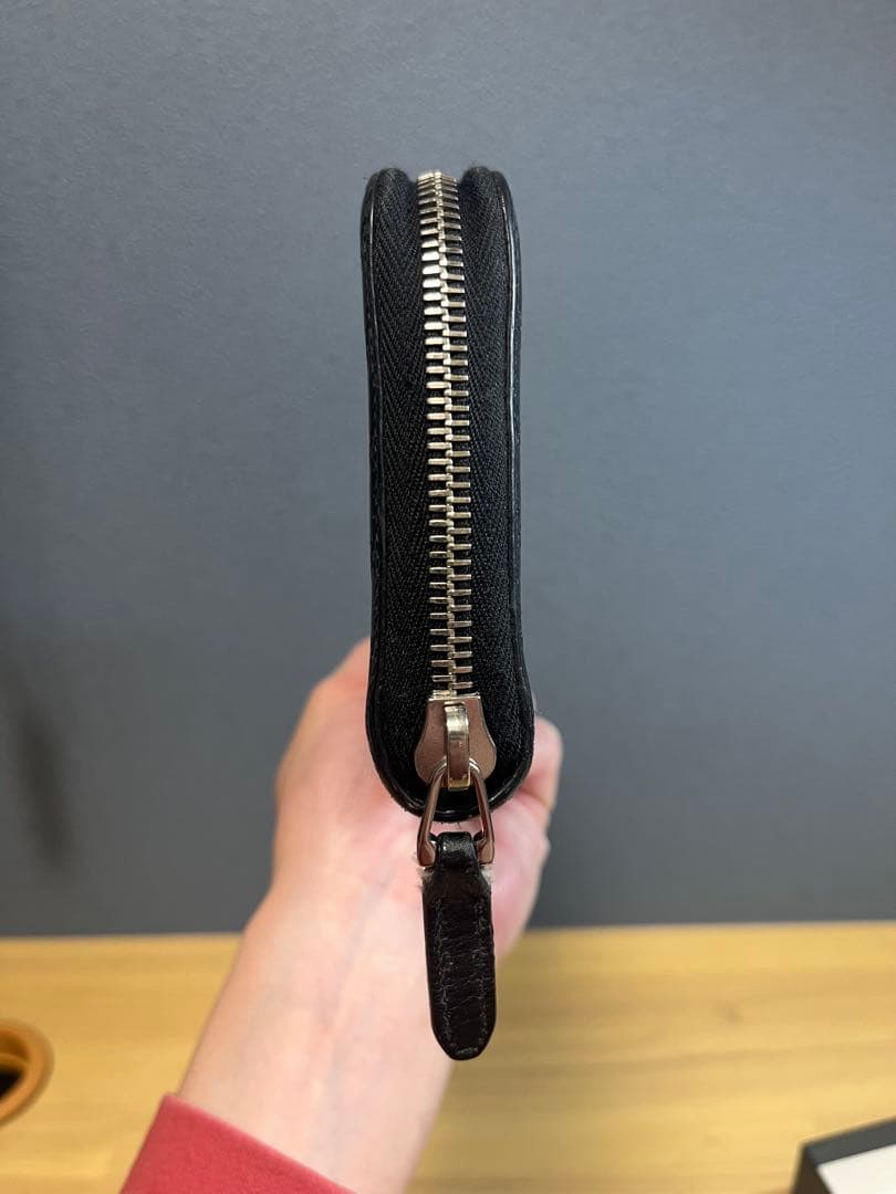 グッチ マイクロシマ GG柄 ラウンドジップ 長財布 レザー ブラック