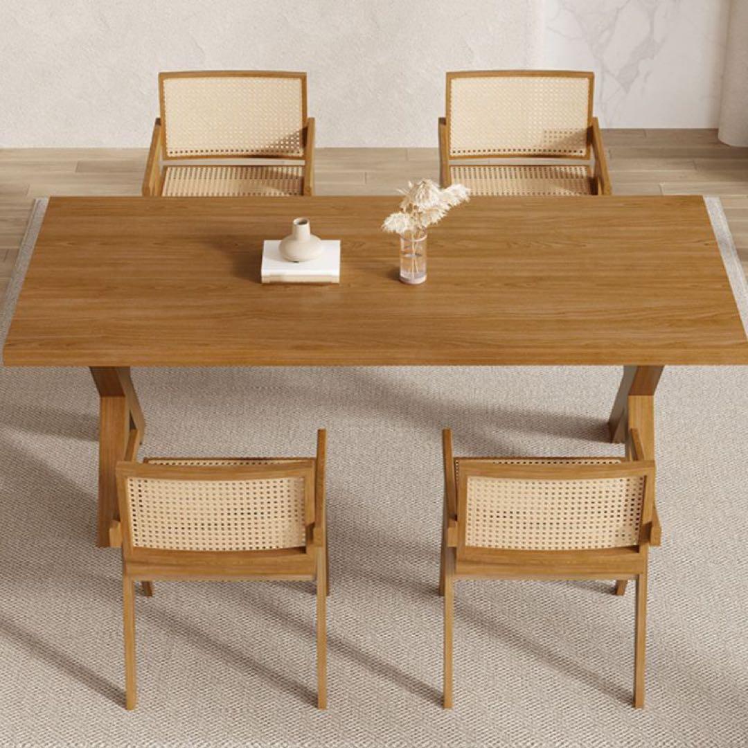 ダイニングテーブルセット ナチュラルウッド ラタンチェア