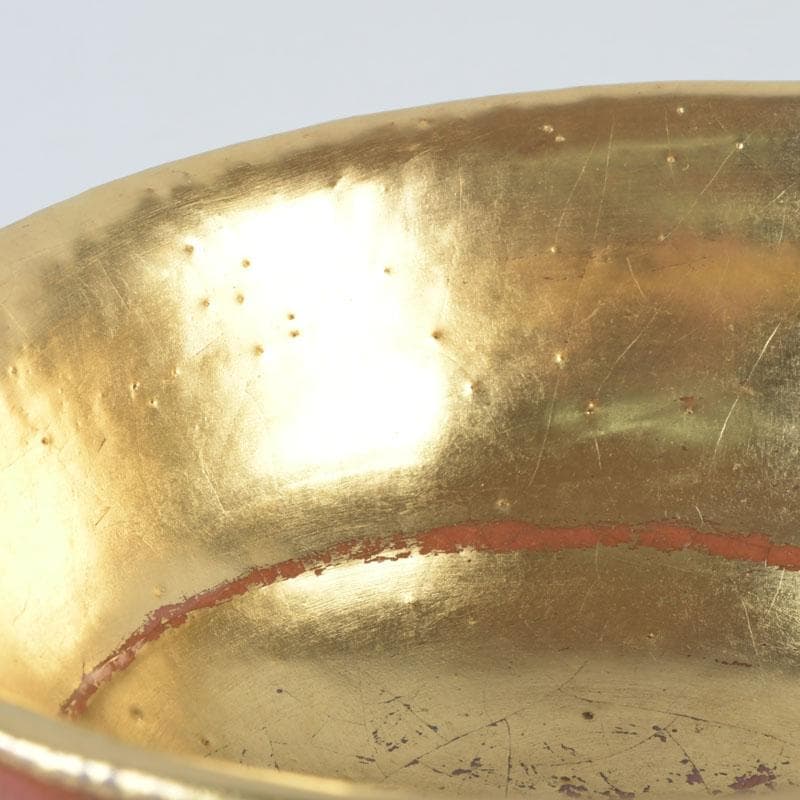 茶道具　八坂焼　赤楽　金銀二段　嶋台茶碗　共箱　V　9818