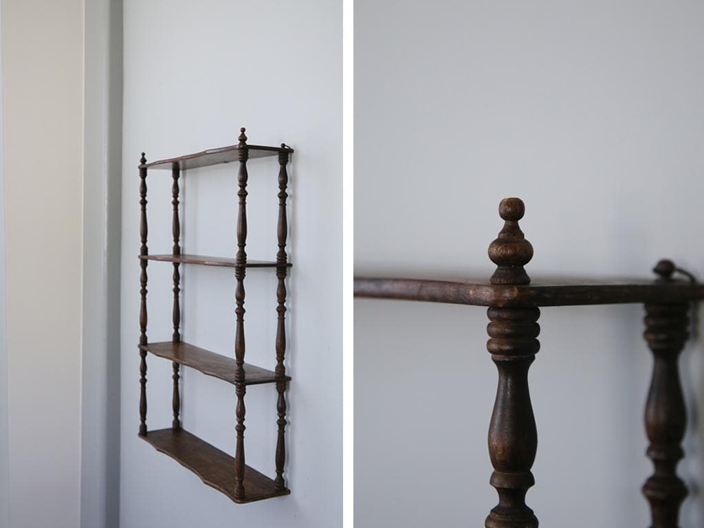 フランスアンティーク木製ウォールシェルフ/壁掛けラック/飾り棚(90-178)