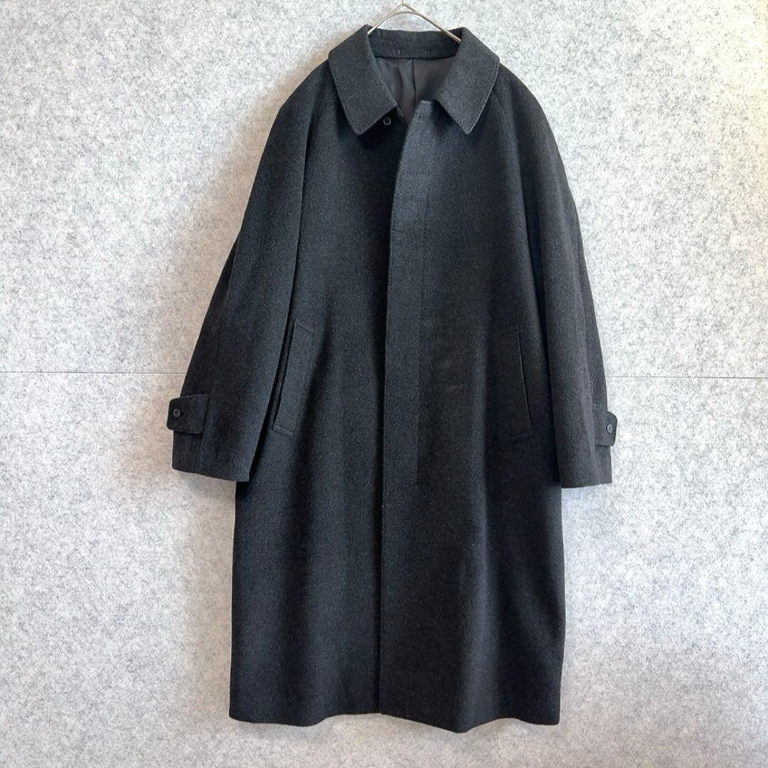 美品【カシミヤ100%】 比翼ボタン ステンカラーコート ウール 通勤 ビジネス