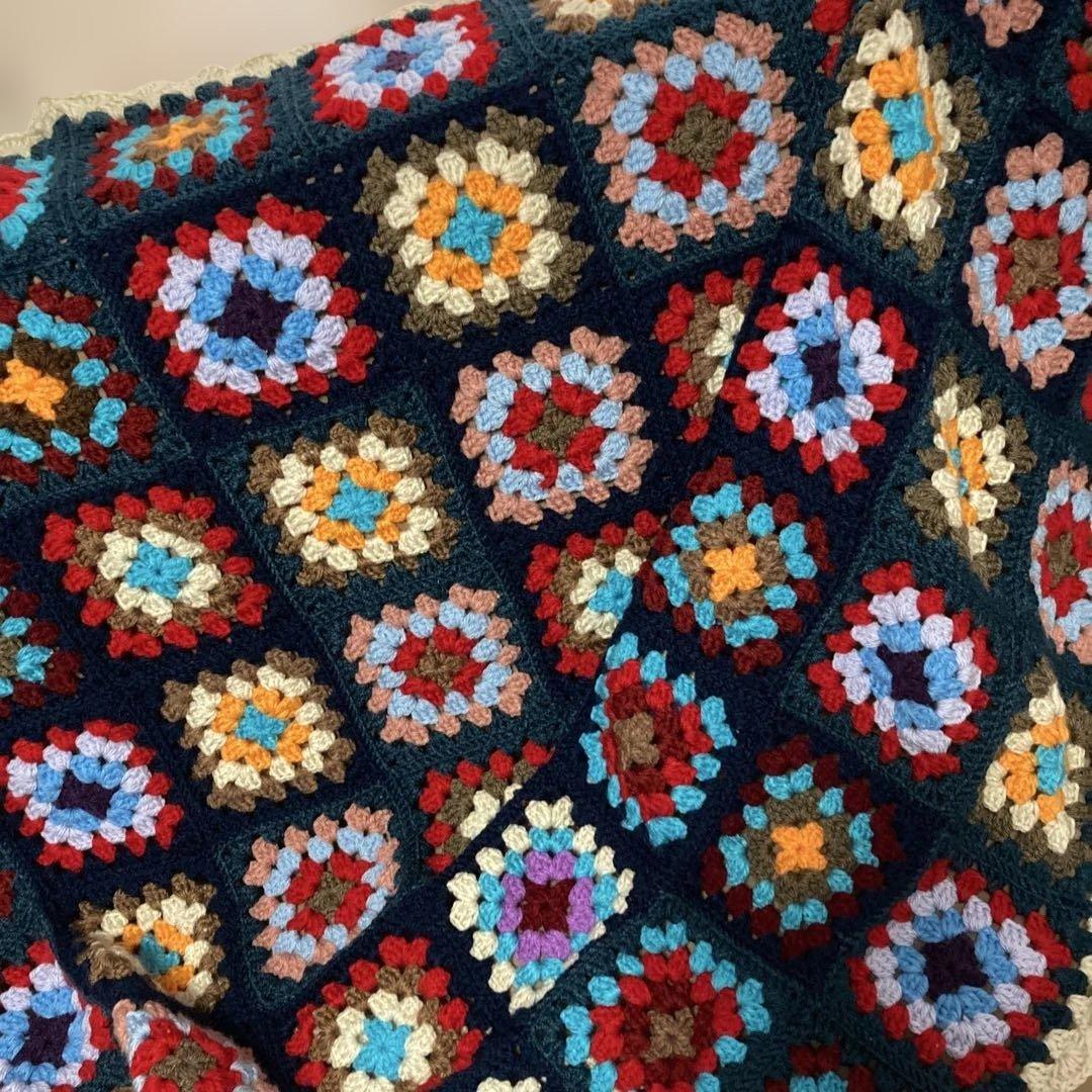 ハンドメイド♡モチーフ編みカラフル グラニースクエア ブランケット