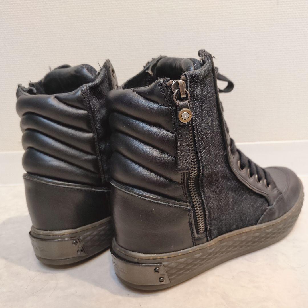 diesel ディーゼル　スニーカー　ハイカット　メンズ　プレートロゴ　ブラック