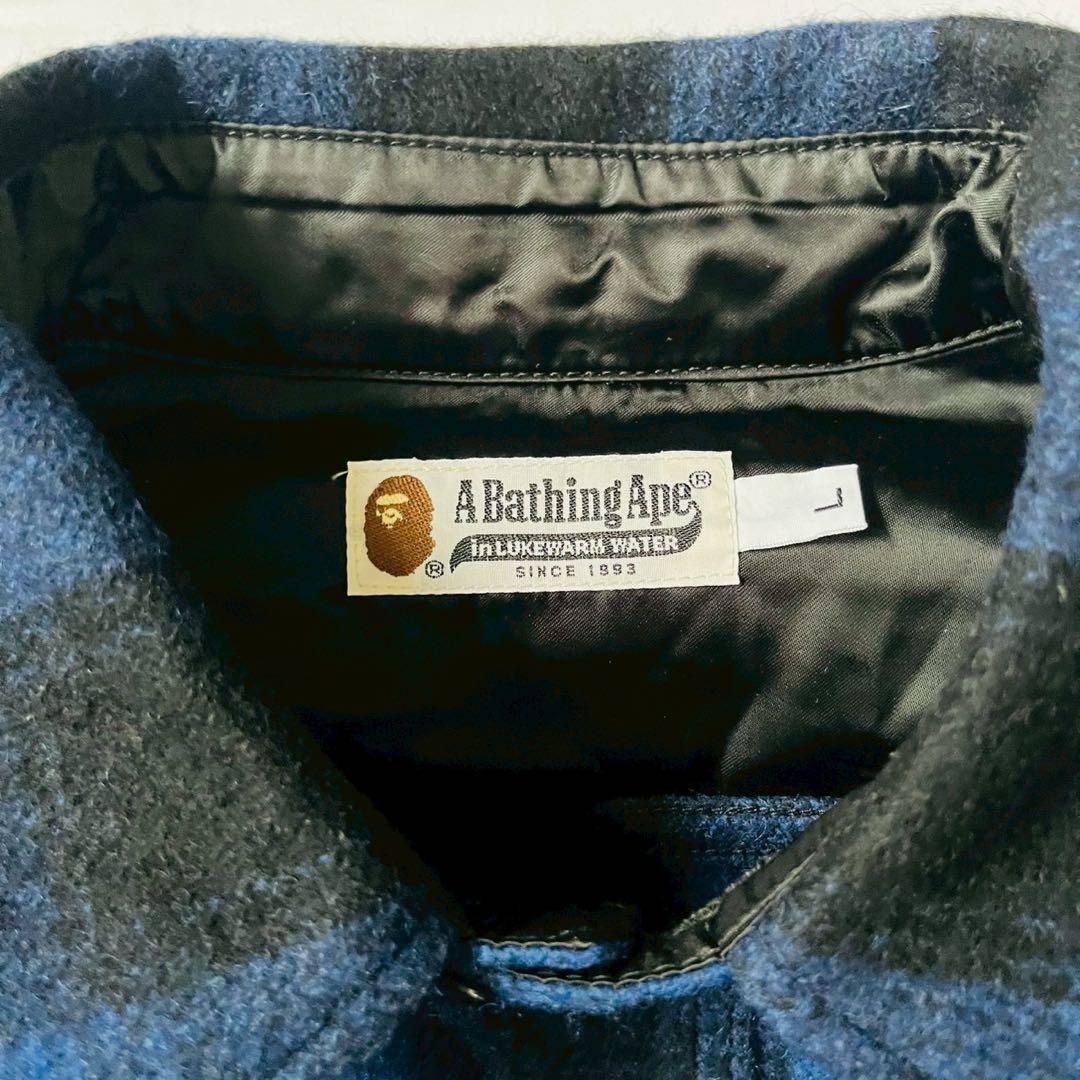 APE エイプ CPOシャツ ウール ブルー ブラック 長袖シャツ ネルシャツ