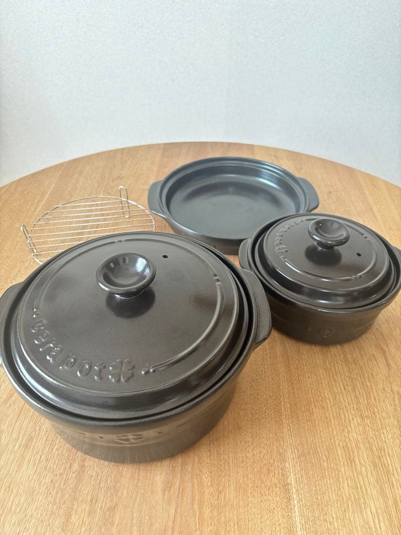 セラポット26cm深型、浅型＋セラポットミニ19cm蒸し器セット