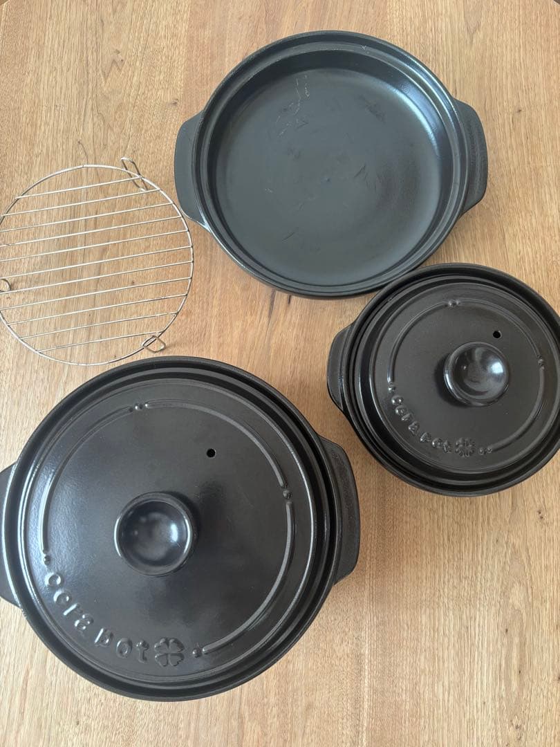 セラポット26cm深型、浅型＋セラポットミニ19cm蒸し器セット