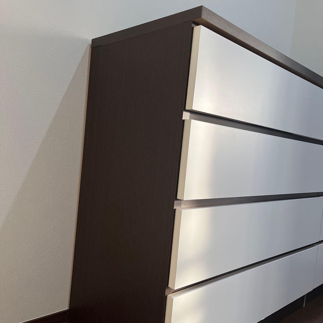 木製4段チェスト（ブラウン、ホワイト）引出しレール付き