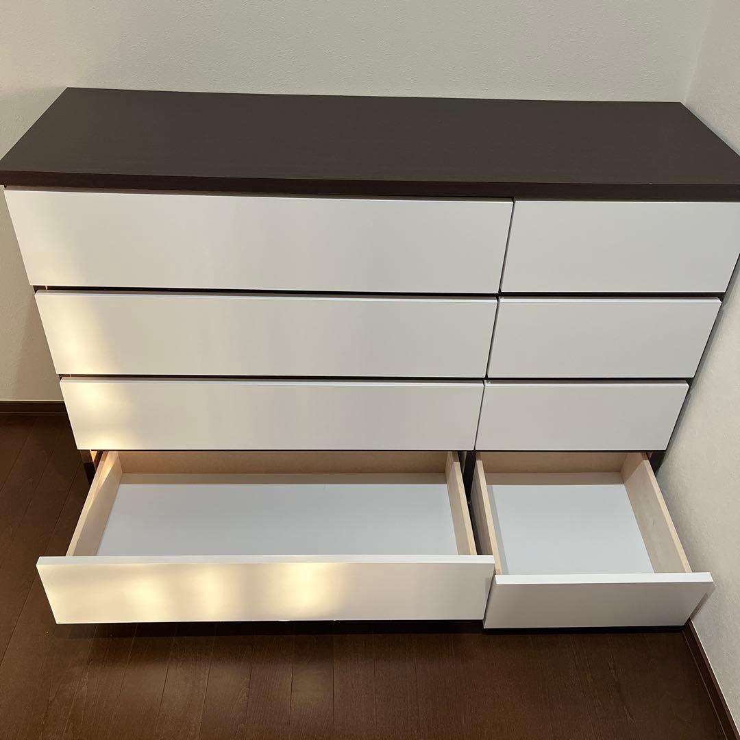 木製4段チェスト（ブラウン、ホワイト）引出しレール付き