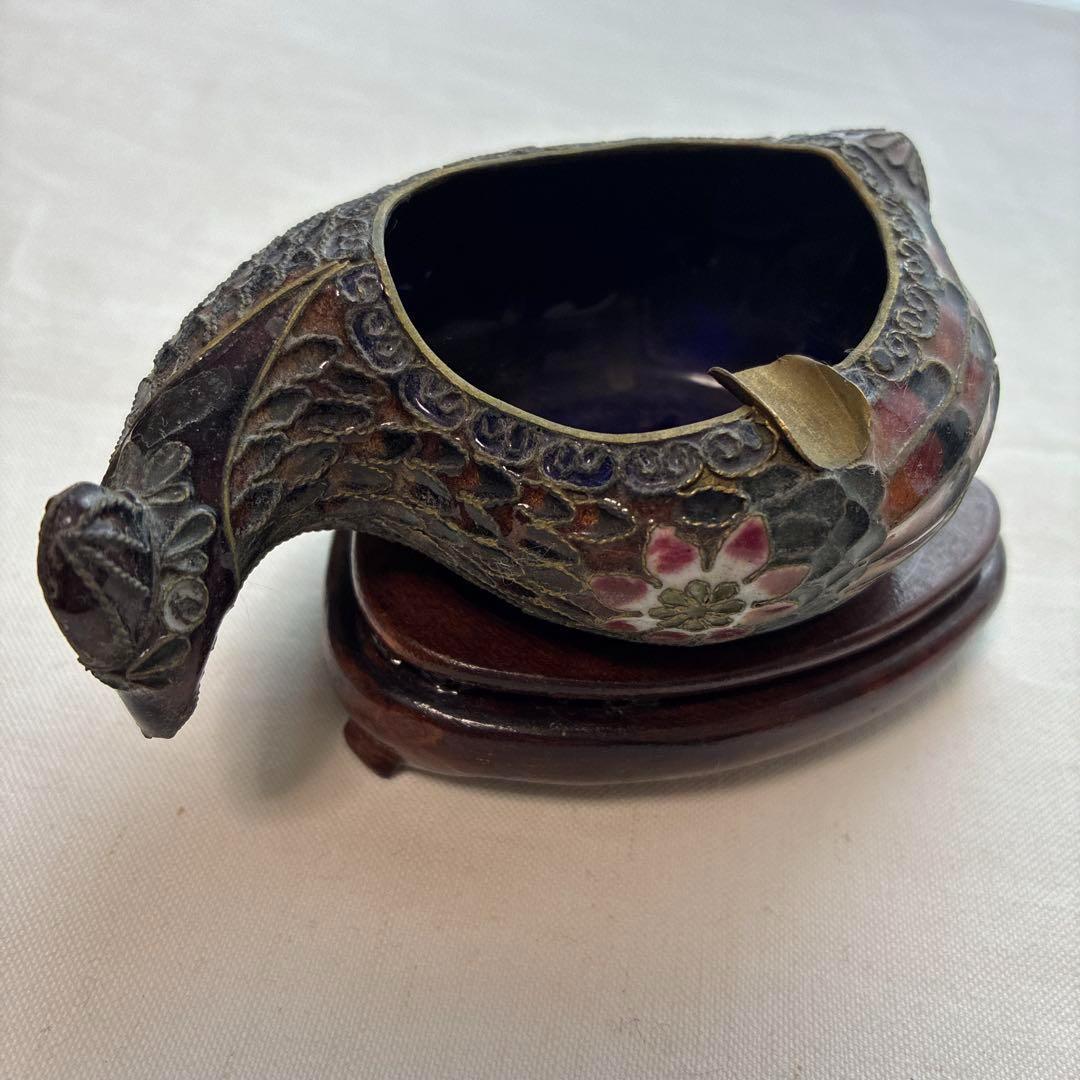 10) 激レア 希少　ヴィンテージ 中国 七宝 灰皿 風水 鴨 動物 鳥