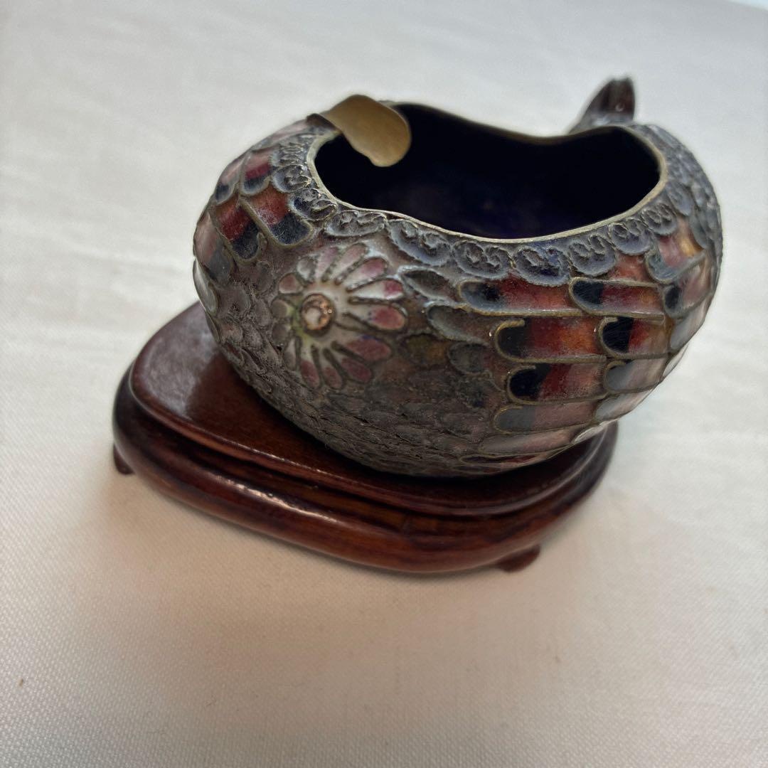 10) 激レア 希少　ヴィンテージ 中国 七宝 灰皿 風水 鴨 動物 鳥