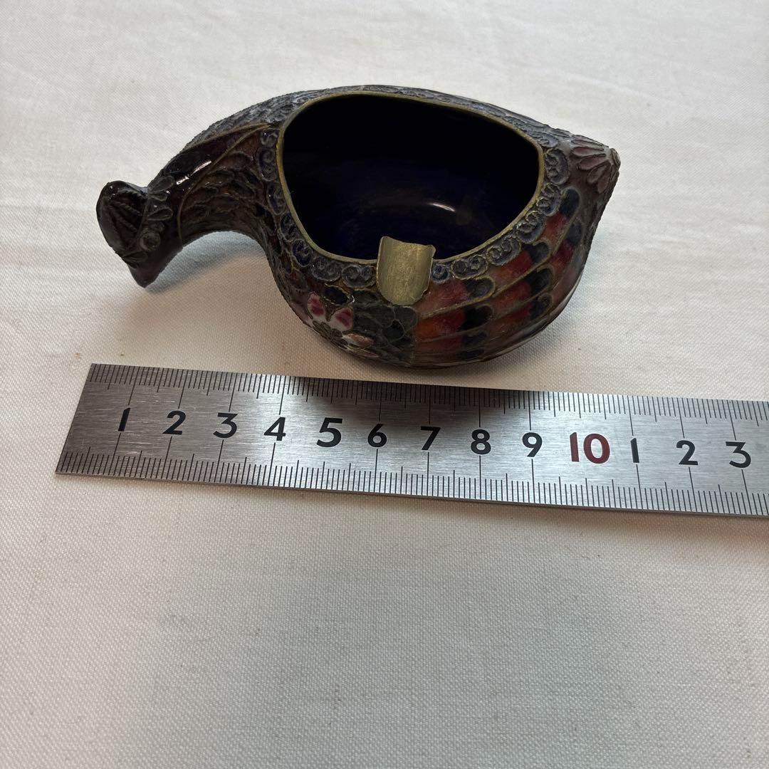 10) 激レア 希少　ヴィンテージ 中国 七宝 灰皿 風水 鴨 動物 鳥