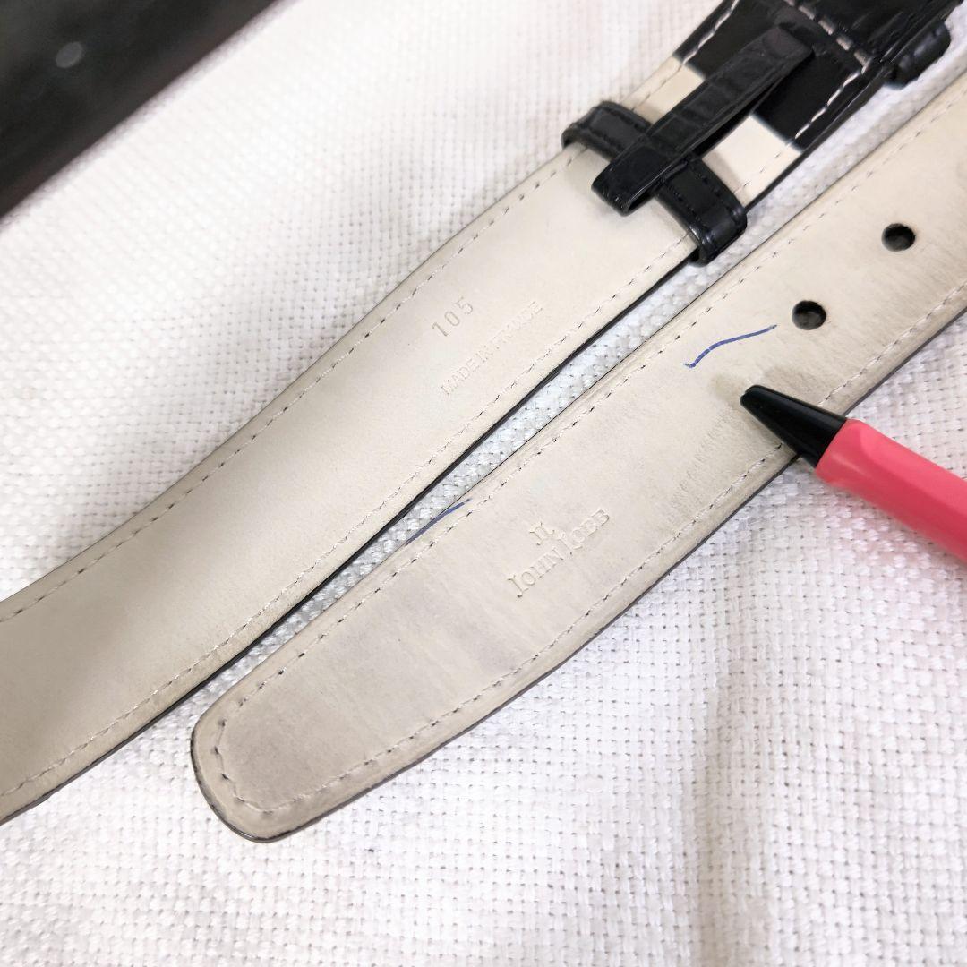 専用ジョンロブJOHN LOBBクロコダイルレザースクエアバックルベルト黒105