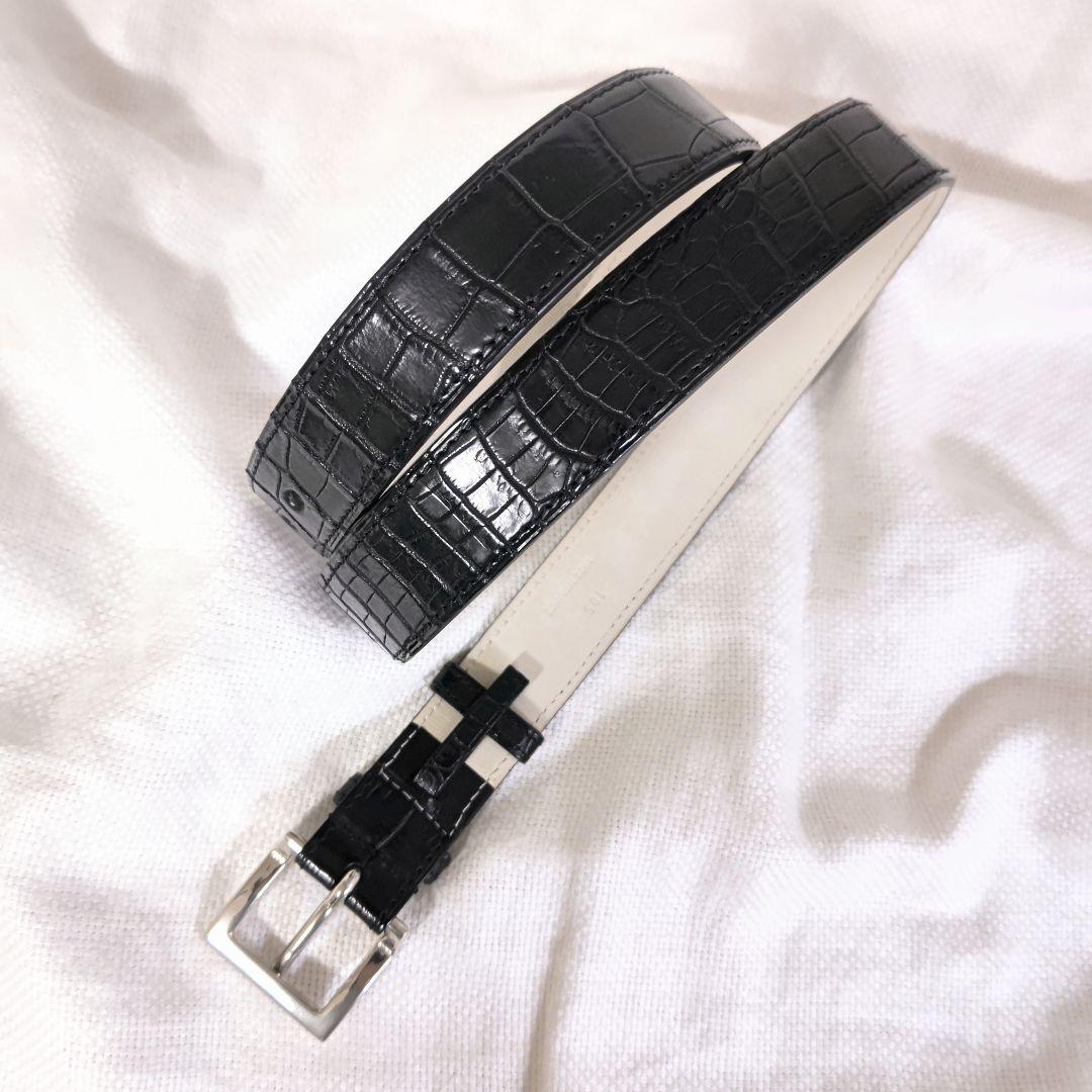 専用ジョンロブJOHN LOBBクロコダイルレザースクエアバックルベルト黒105