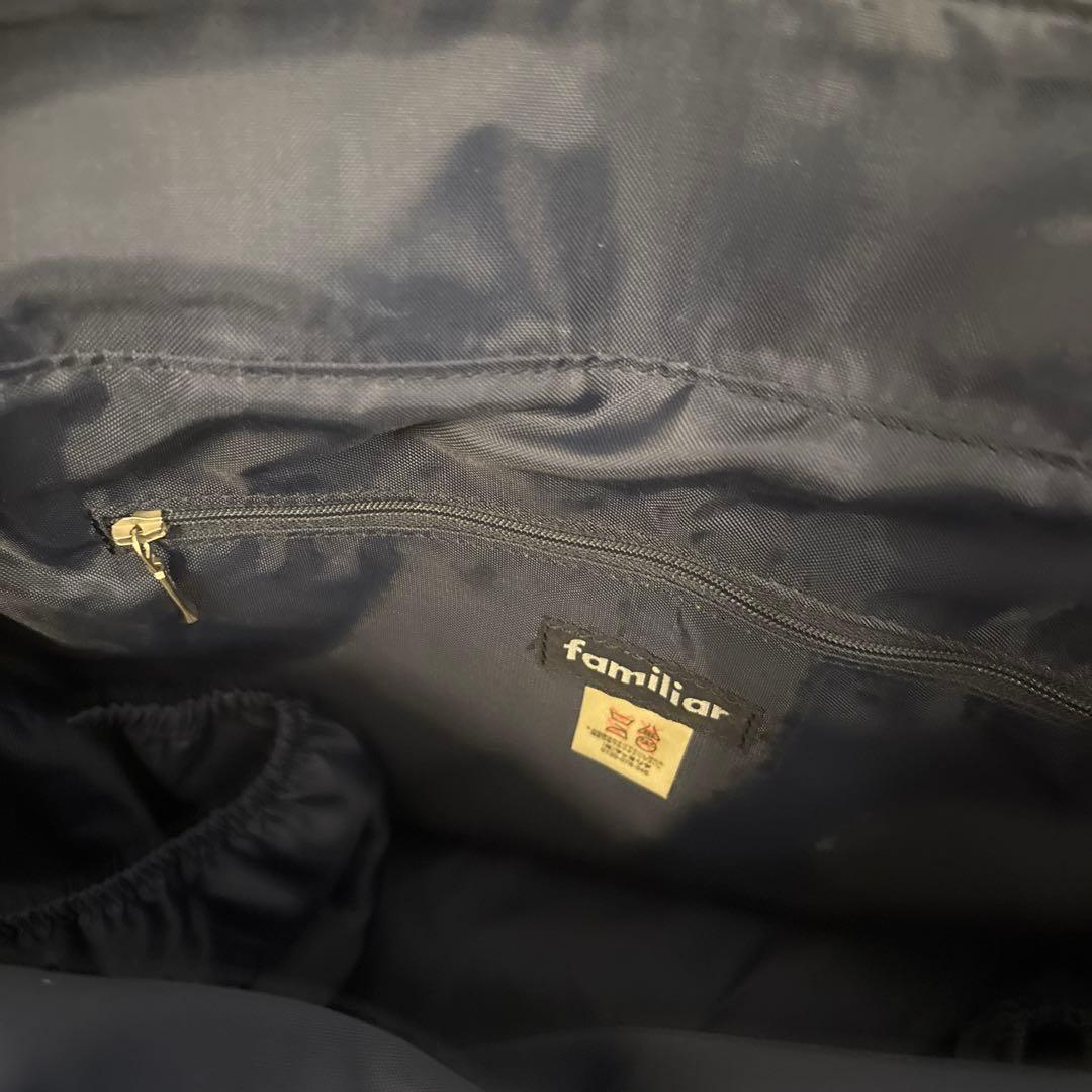 familiarネイビーナイロン2wayショルダーバッグ 赤いリンゴチャーム付き