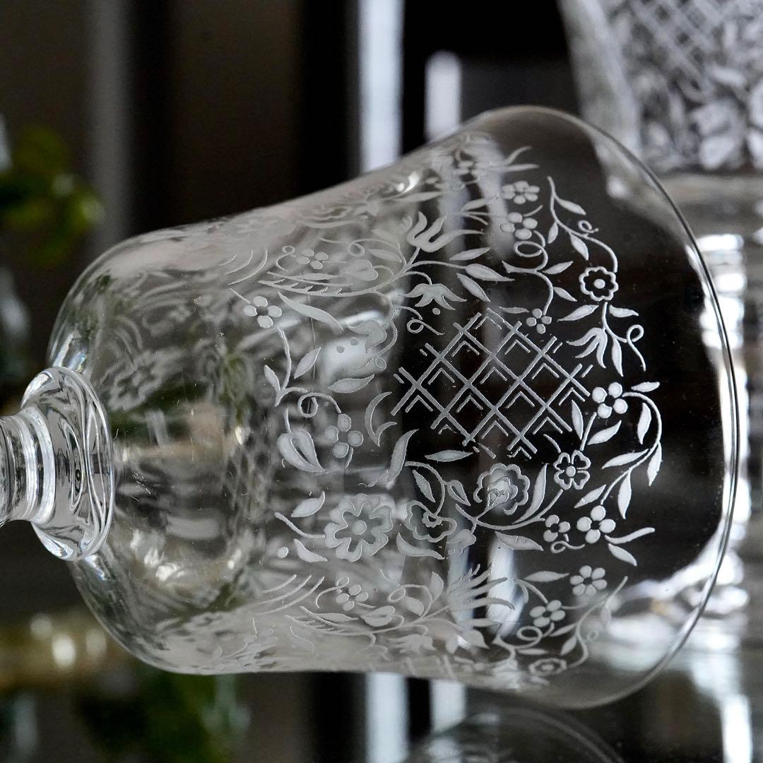 極美品★オールドバカラ★エッチング★フラワー★ワイングラス★1脚 A★レア極希少