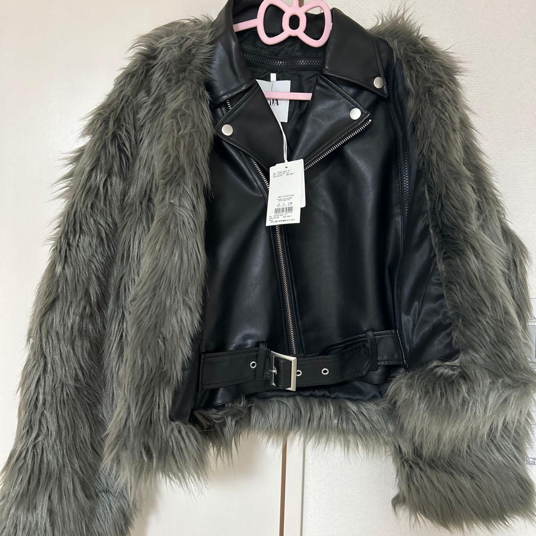 GYDA レイヤードエコファーライダースジャケット グレー ジェイダ