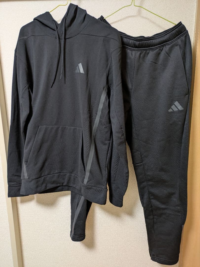 adidas アディダス　メンズ　ブラック 　黒　ジャージ上下セット　Ｌ　裏起毛